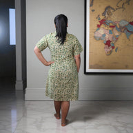 Twirl Green Handblock Cotton Short Dress