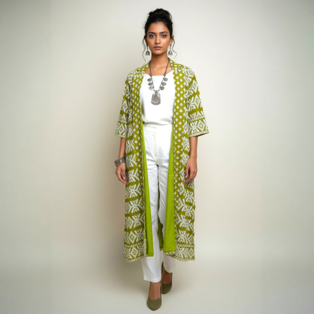 Olive Green Jamdani Cotton Shrug