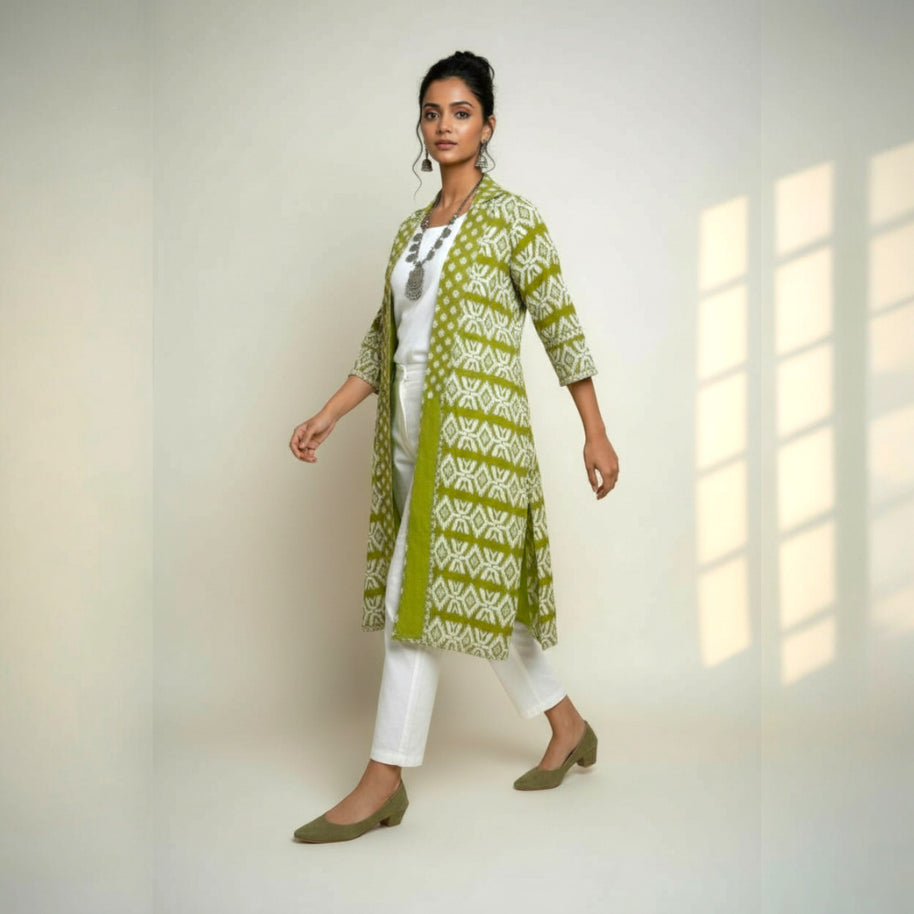 Olive Green Jamdani Cotton Shrug