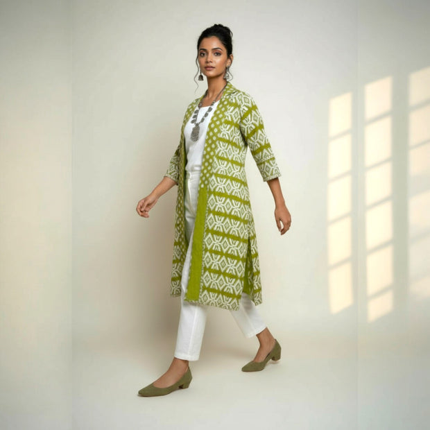 Olive Green Jamdani Cotton Shrug