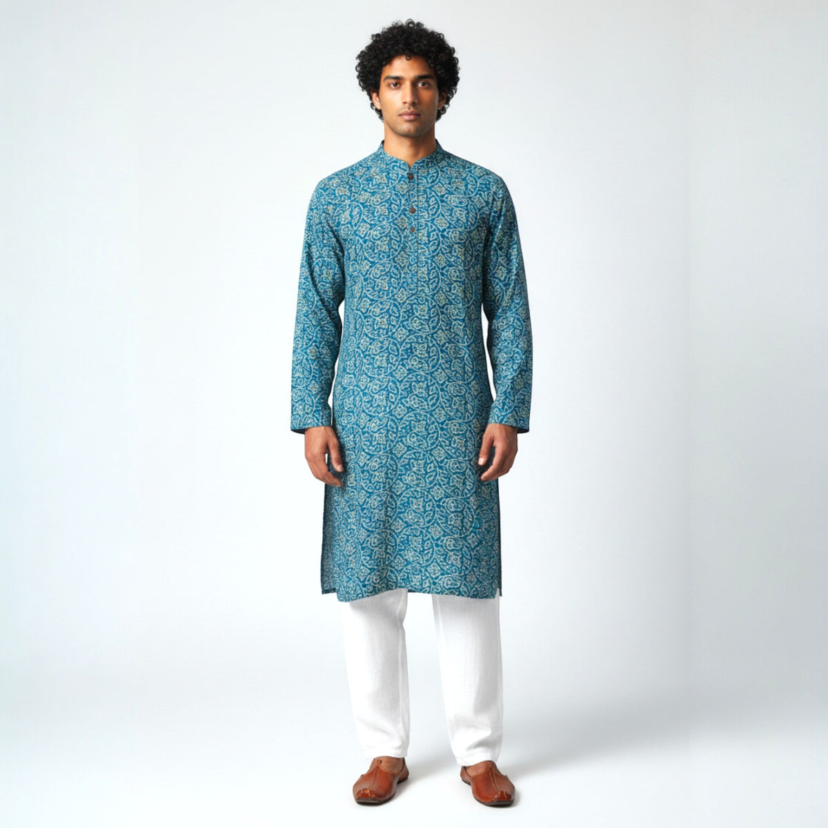 Blue Yellow Bandhani Cotton Kurta