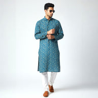 Blue Yellow Bandhani Cotton Kurta