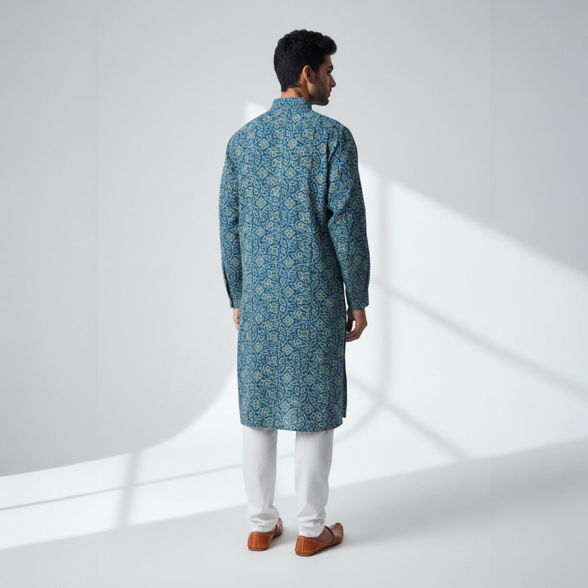 Blue Yellow Bandhani Cotton Kurta
