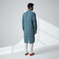 Blue Yellow Bandhani Cotton Kurta