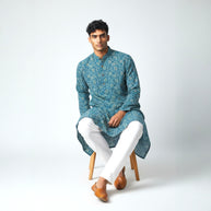 Blue Yellow Bandhani Cotton Kurta