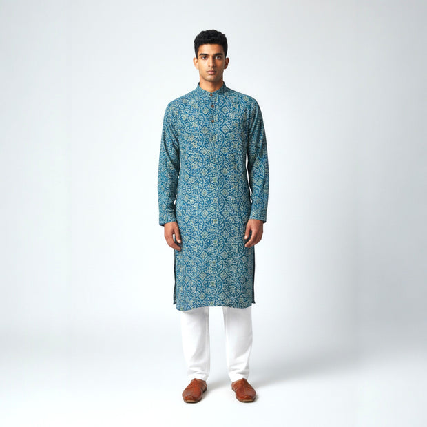 Blue Yellow Bandhani Cotton Kurta