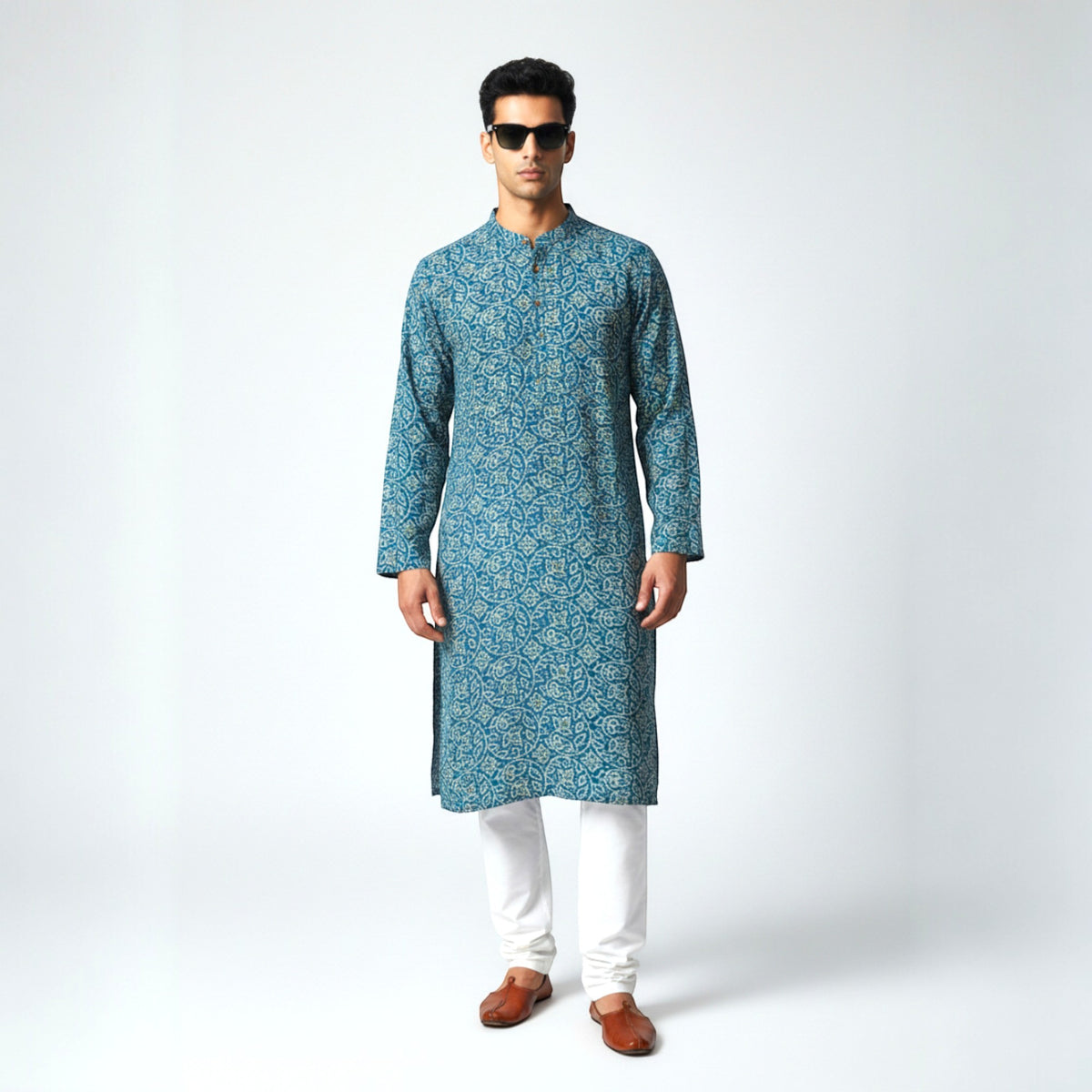 Blue Yellow Bandhani Cotton Kurta