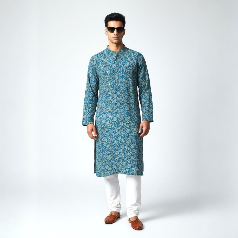 Blue Yellow Bandhani Cotton Kurta