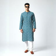 Blue Yellow Bandhani Cotton Kurta