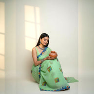 Light Green Handpainted Cotton Saree