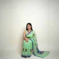 Light Green Handpainted Cotton Saree