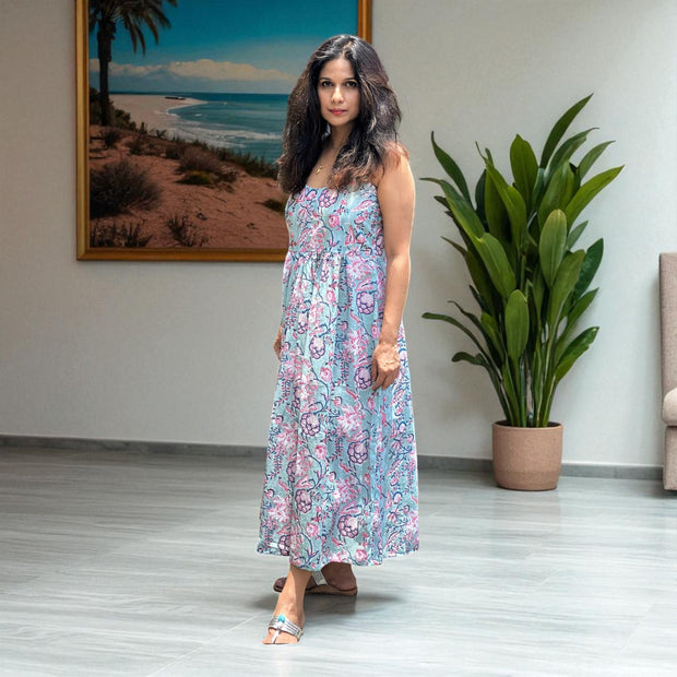 Green Whisper Noodle Strap Summer Dress