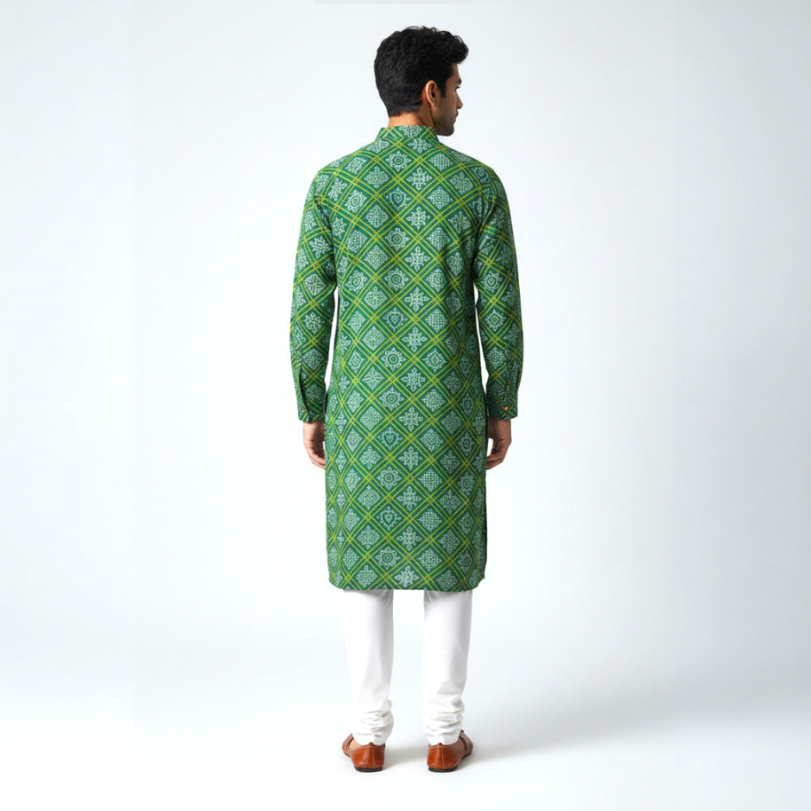 Green Yellow Bandhani Cotton Kurta