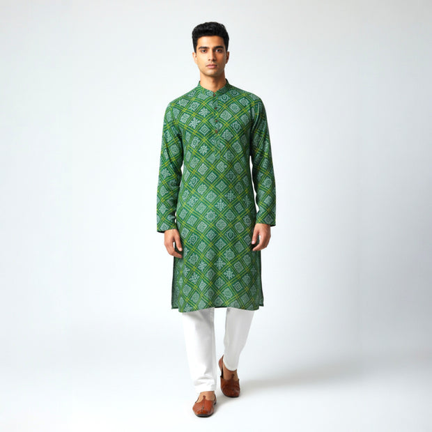 Green Yellow Bandhani Cotton Kurta