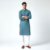 Blue Yellow Bandhani Cotton Kurta