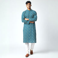 Blue Yellow Bandhani Cotton Kurta