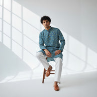 Blue Yellow Bandhani Cotton Kurta