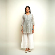 Grey Chikankari Georgette Short Kurti Set