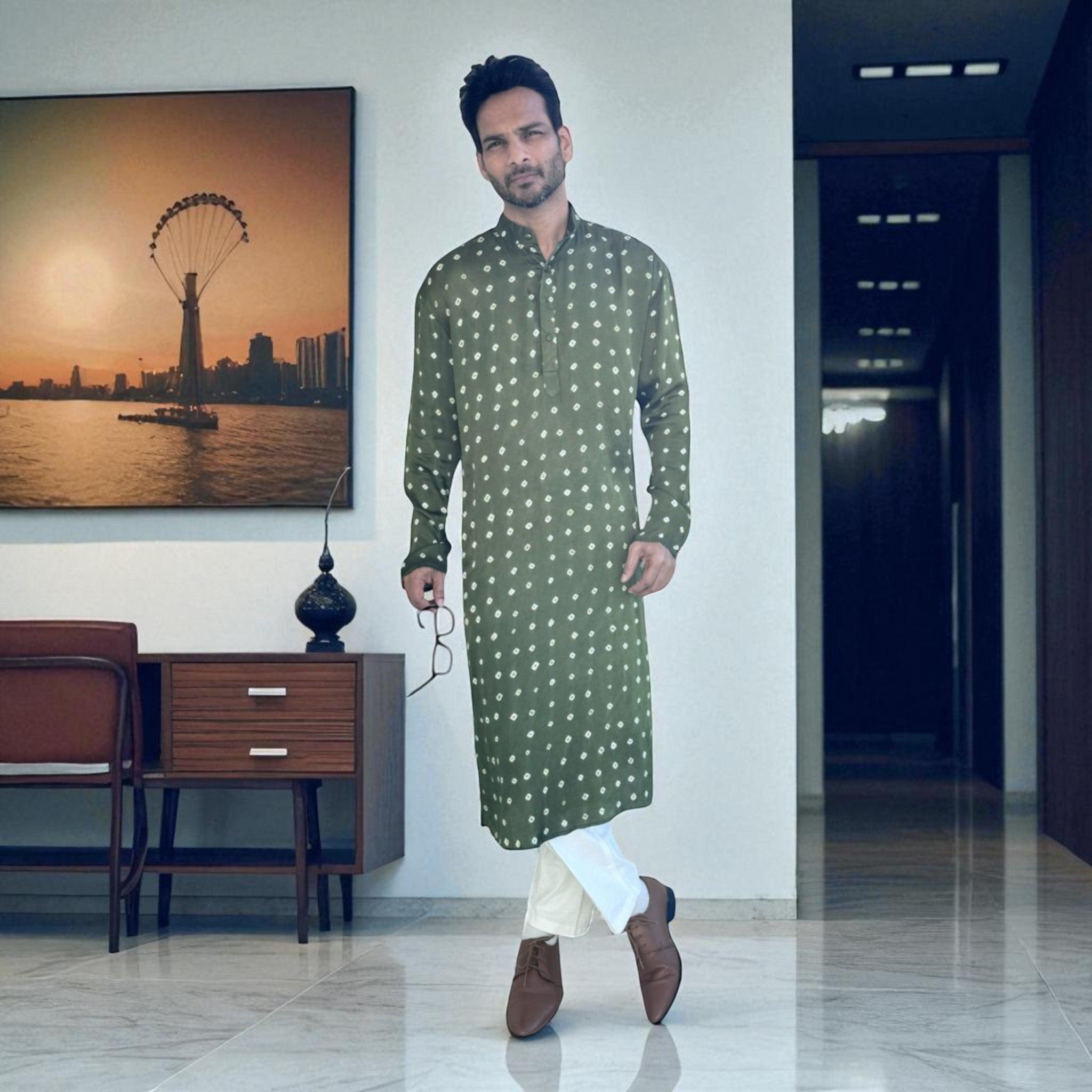 Green Bandhani Modal Silk Kurta