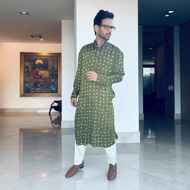 Green Bandhani Modal Silk Kurta