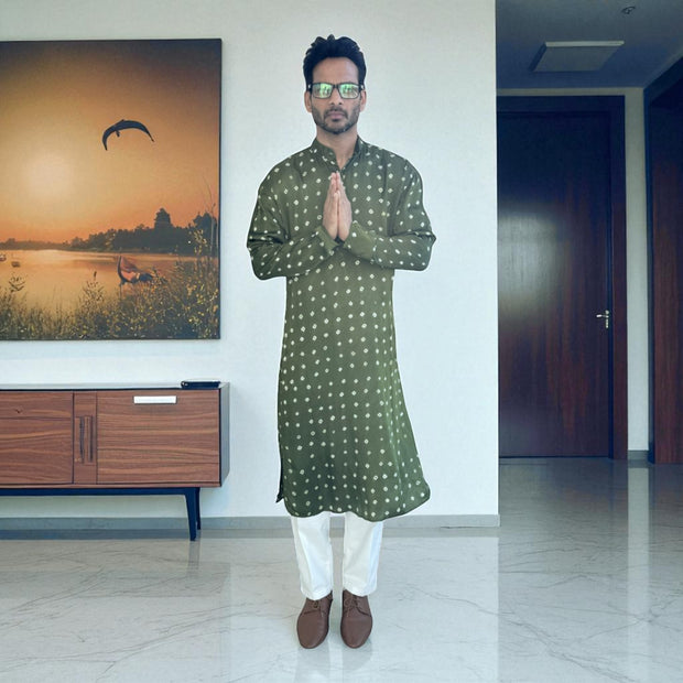 Green Bandhani Modal Silk Kurta