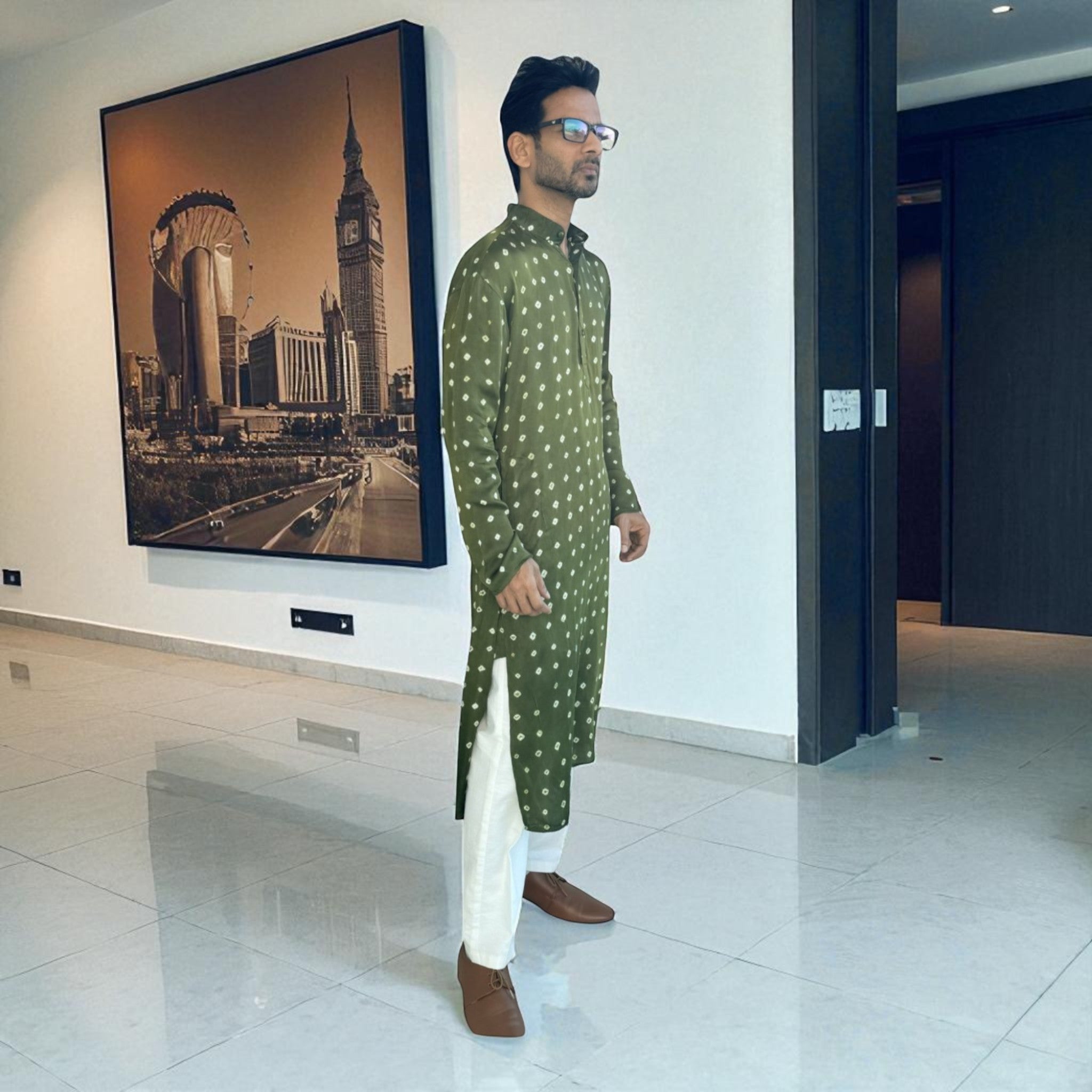 Green Bandhani Modal Silk Kurta