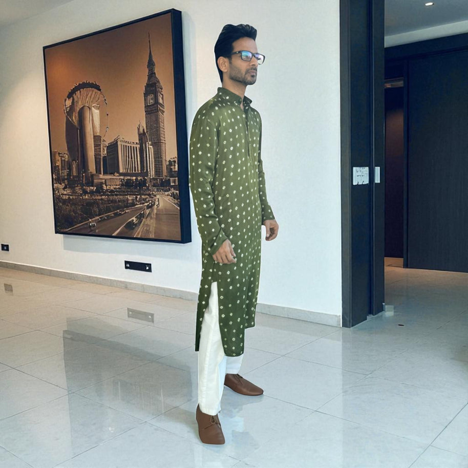 Green Bandhani Modal Silk Kurta