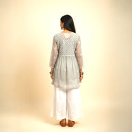 Grey Chikankari Georgette Short Kurti Set