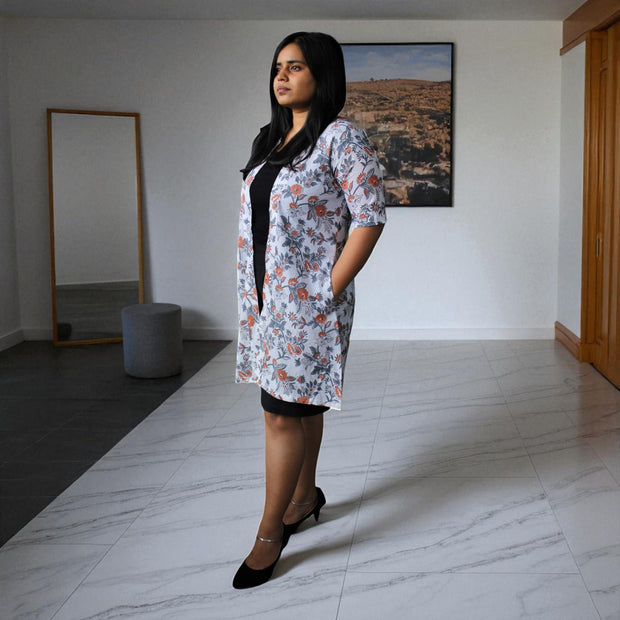 Grey Floral Handblock Cotton Shrug