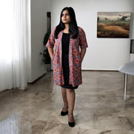 PeachFloral Handblock Cotton Shrug