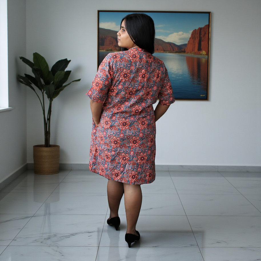 PeachFloral Handblock Cotton Shrug