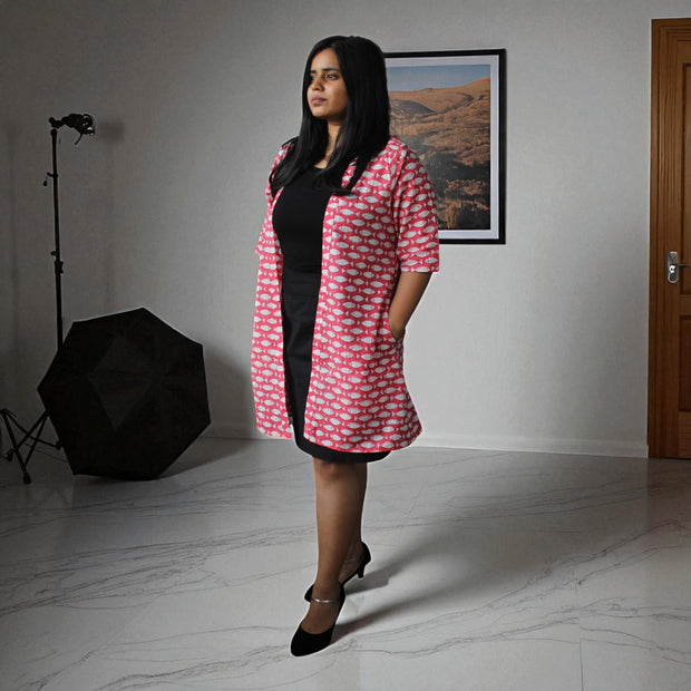 BlockFish Pink Handblock Cotton Shrug