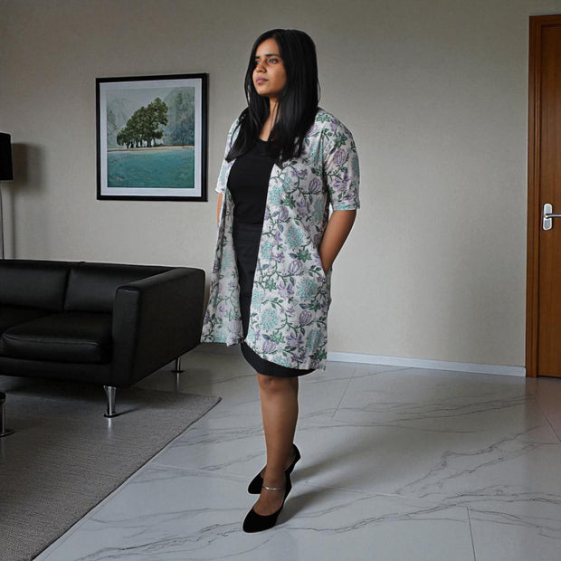 FloralWhisper Handblock Cotton Shrug