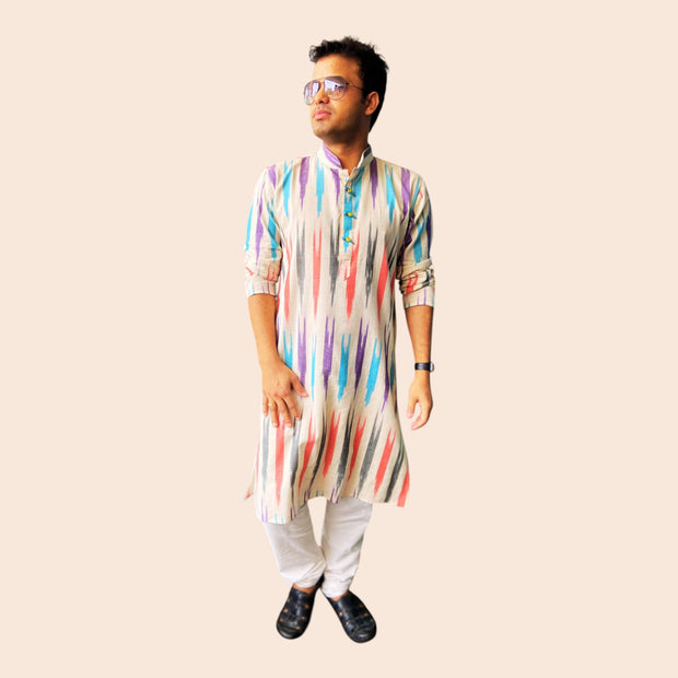 Cream Ikat Handwoven Cotton Kurta