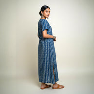 Indigo Stripe Handblock Cotton Long Dress