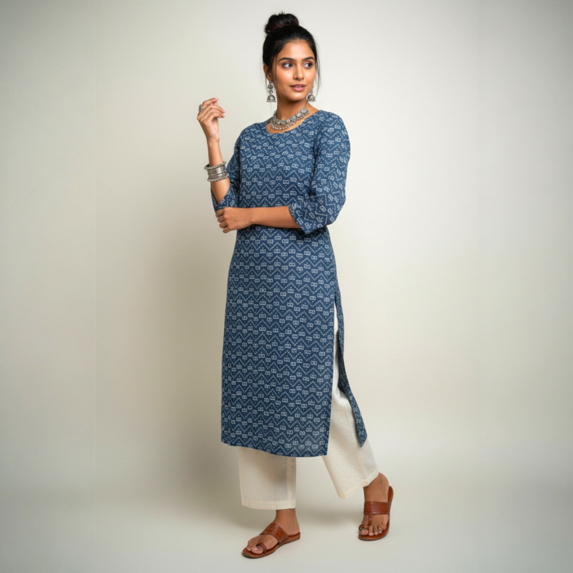 Indigo Handblock Print Cotton Kurta