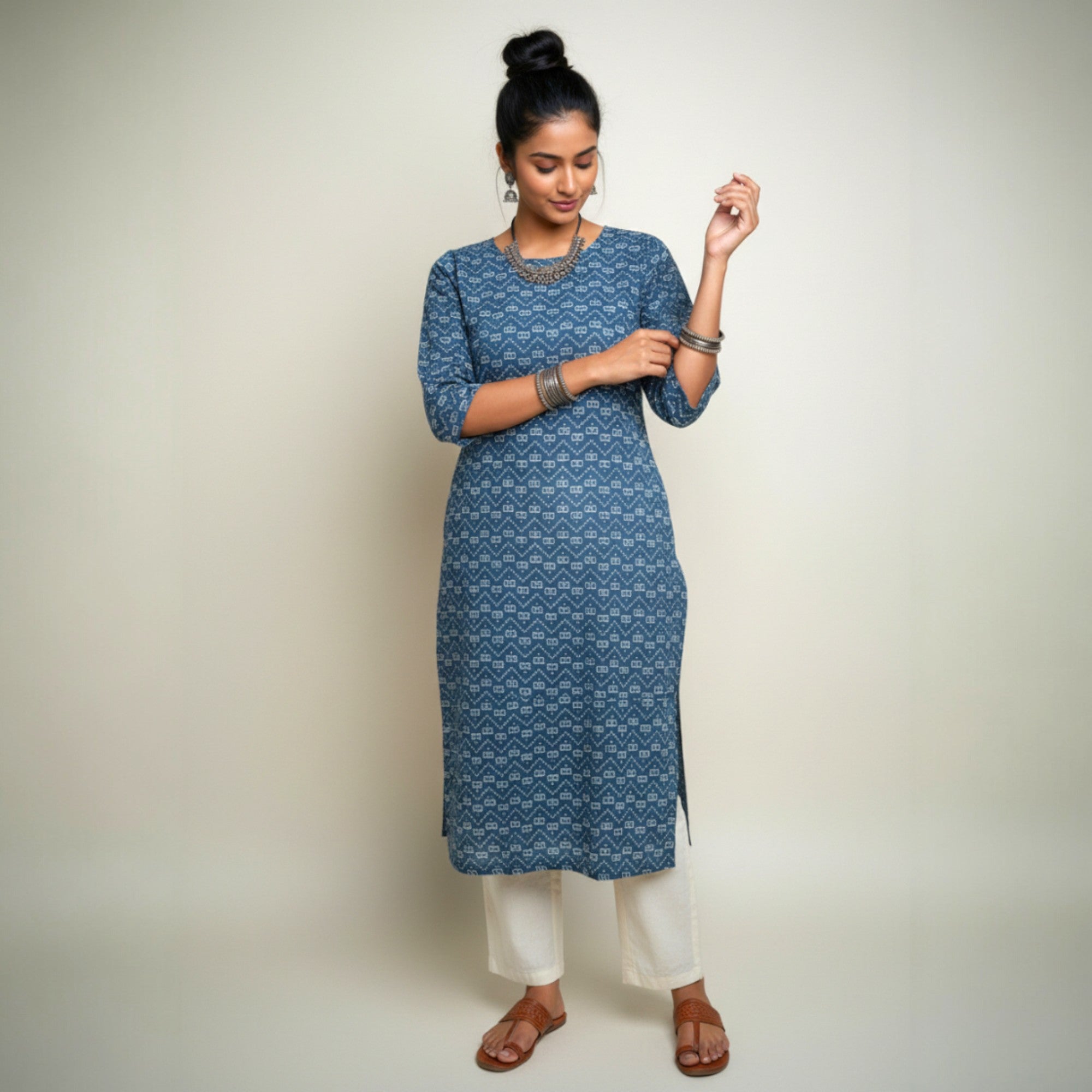 Indigo Handblock Print Cotton Kurta