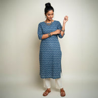 Indigo Handblock Print Cotton Kurta