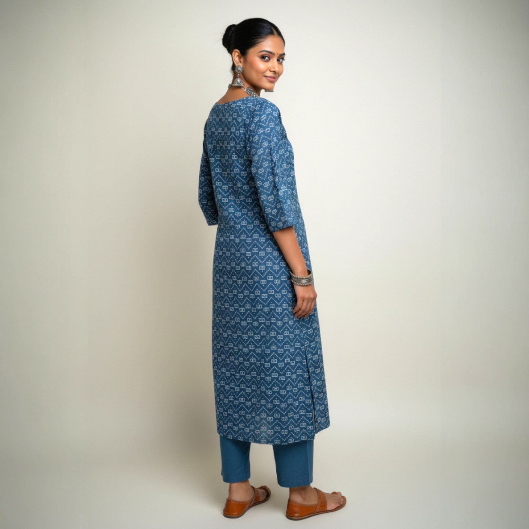Indigo Handblock Print Cotton Kurta