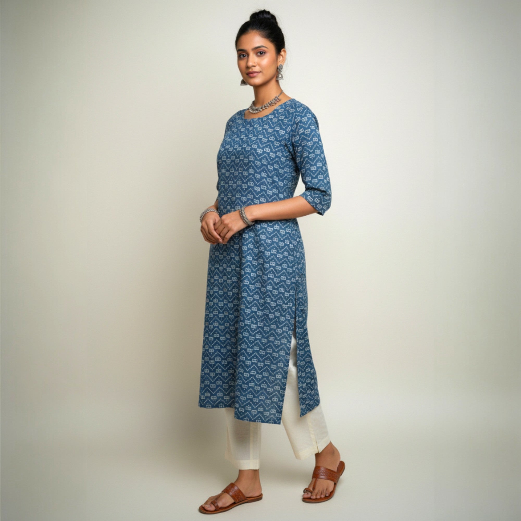 Indigo Handblock Print Cotton Kurta
