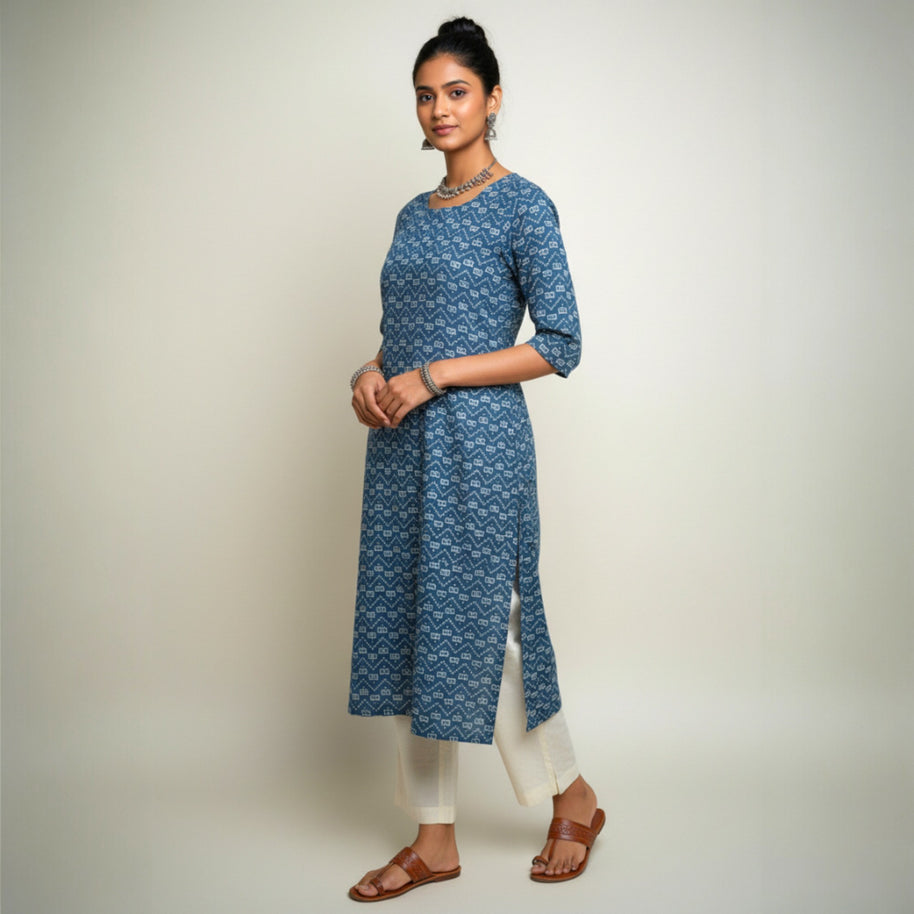 Indigo Handblock Print Cotton Kurta