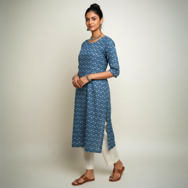 Indigo Handblock Print Cotton Kurta