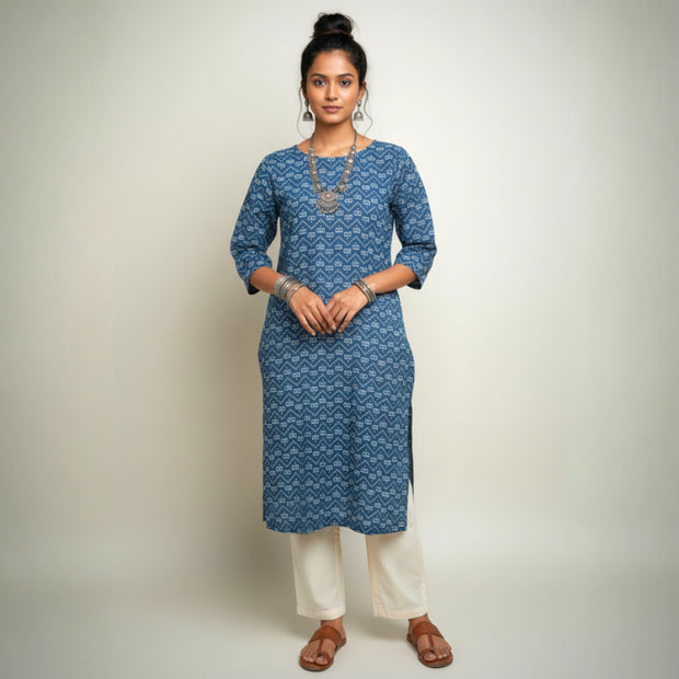Indigo Handblock Print Cotton Kurta