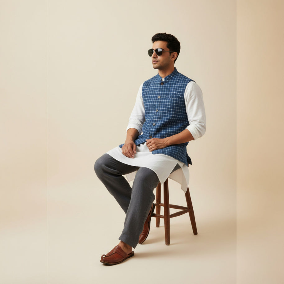 Blue Check Cotton Jacket