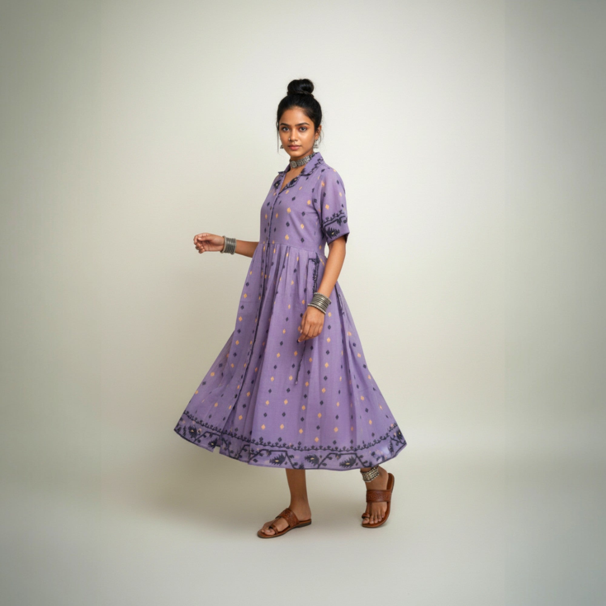 Purple Jamdani Cotton Dress