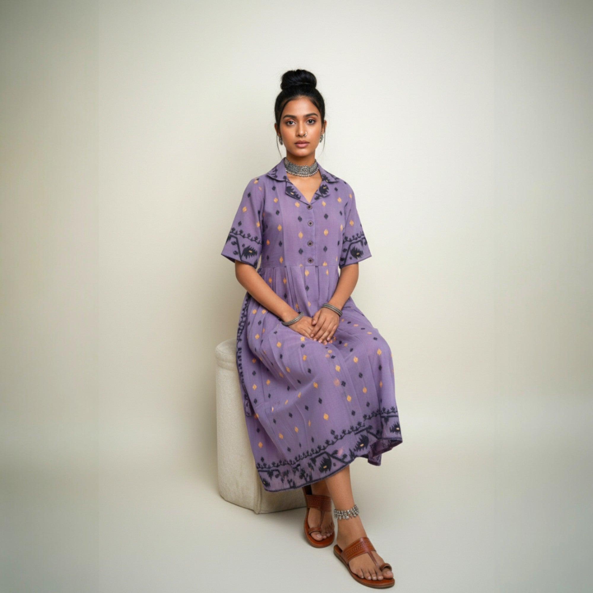 Purple Jamdani Cotton Dress