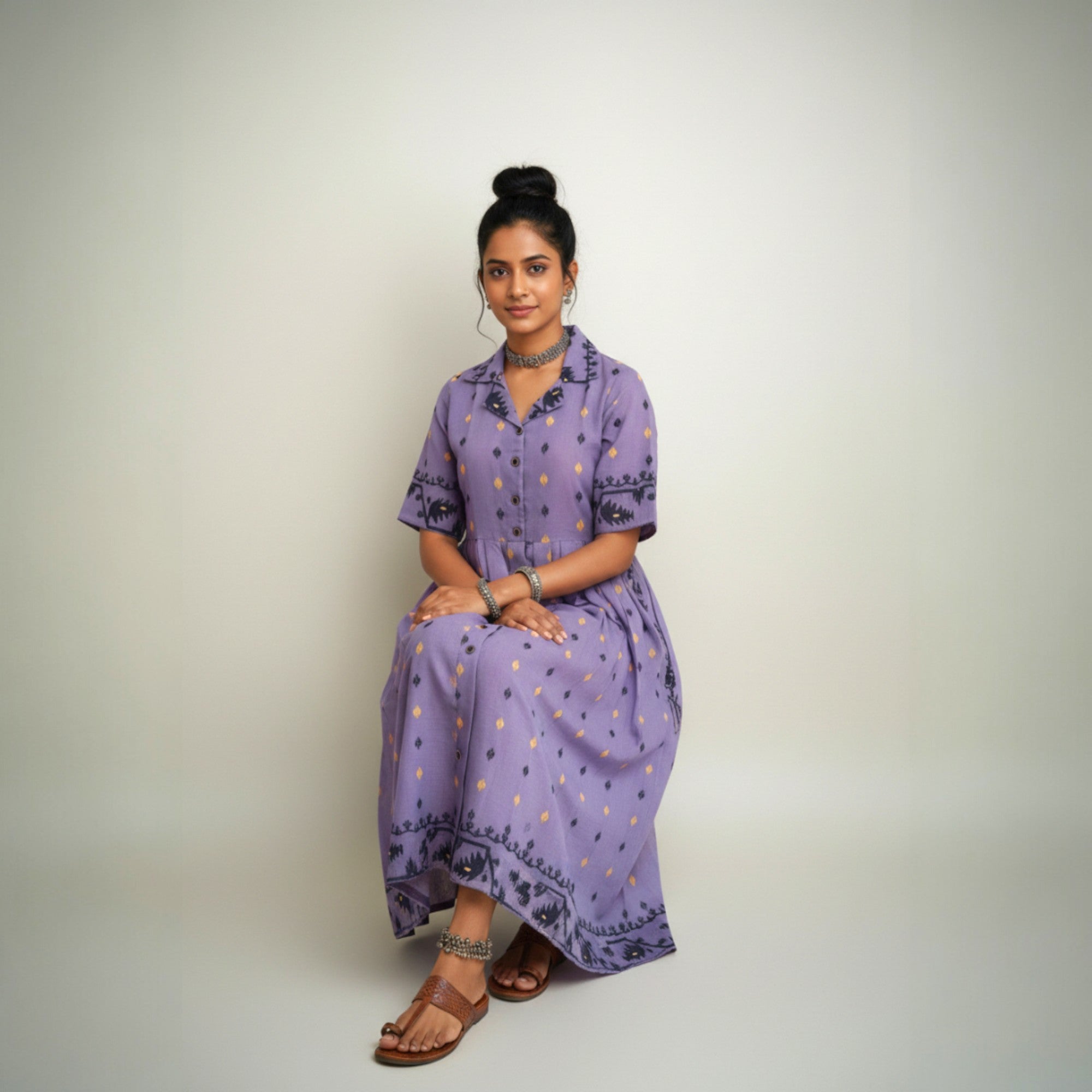 Purple Jamdani Cotton Dress