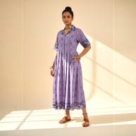 Purple Jamdani Cotton Dress