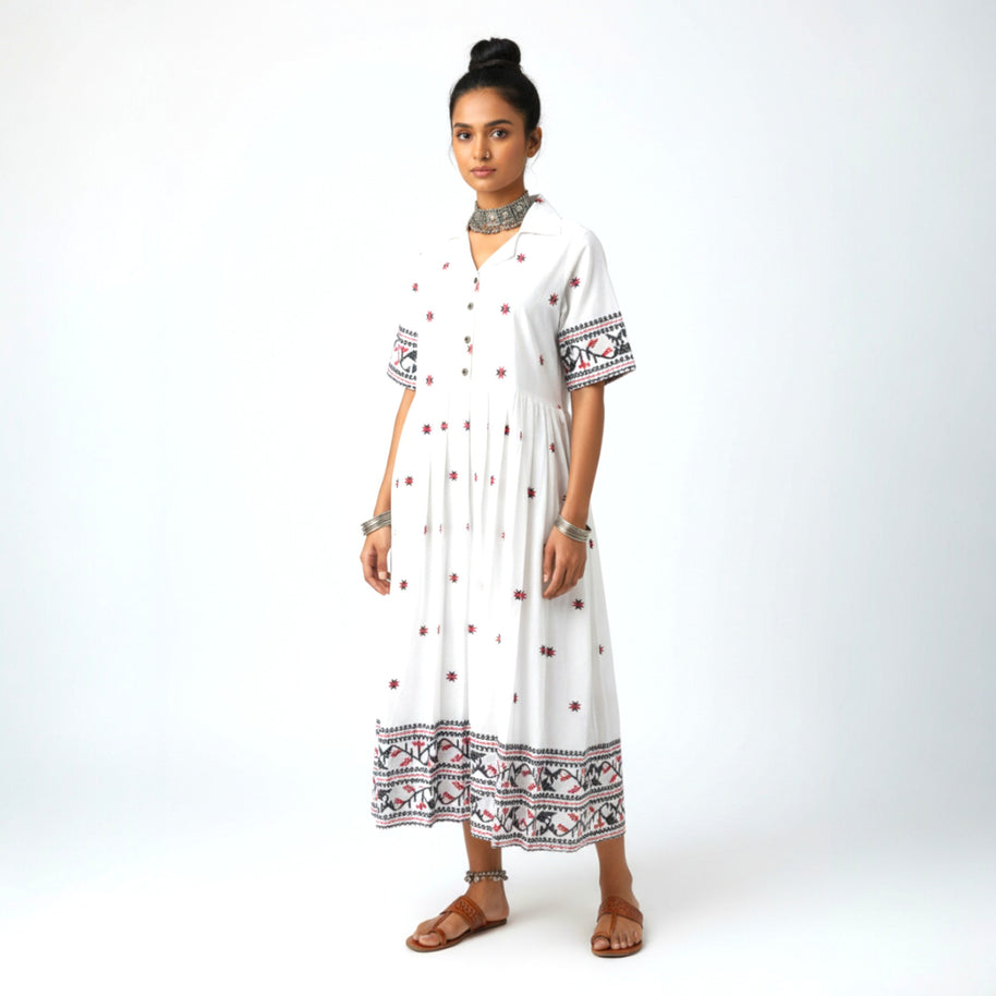 White Handloom Cotton Dress