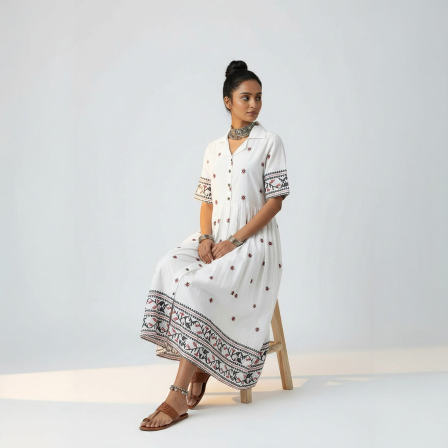 White Handloom Cotton Dress